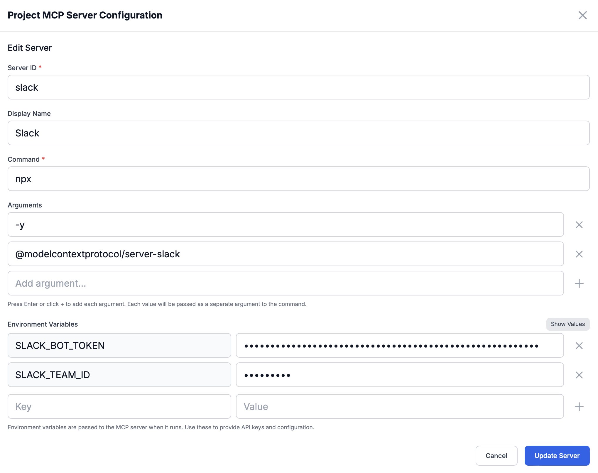 Edit MCP Server Configuration