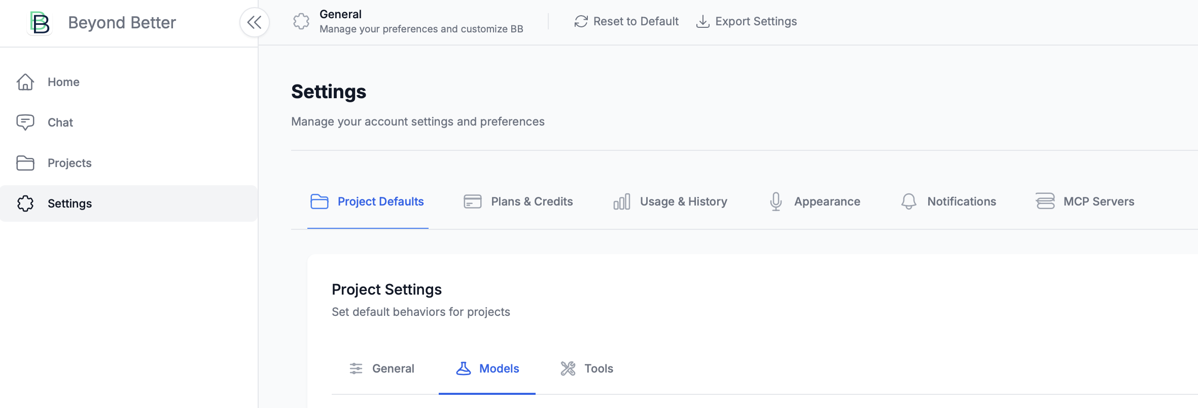 BB Global Settings Interface